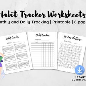 Habit Tracker Template, Monthly and Daily Habit Tracker Printable, Habit tracking worksheet, Letter/A4 Size