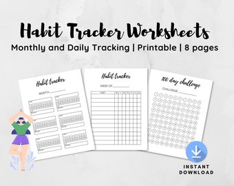 Habit Tracker Vorlage, monatlicher und täglicher Habit Tracker druckbar, Habit Tracking Arbeitsblatt, Letter / A4 Größe