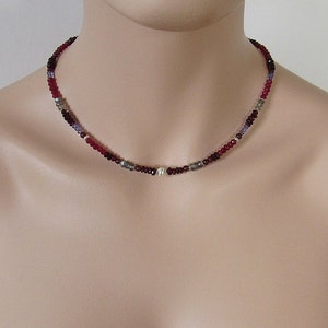 Edelsteinkette, Halskette, Granat, Rubin, Labradorit, Multicolor, 925 Silber.