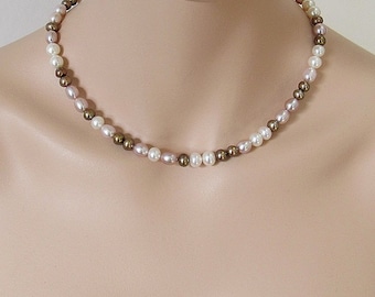 Halskette, Süßwasserperlen Kette, Perlenkette, Perlen, Silber 925.