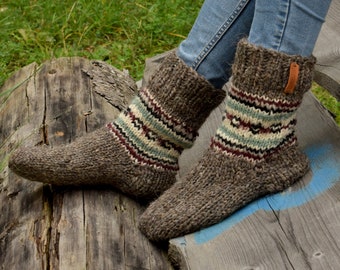 Women SOCKS HomeKnitted Russian natural sheep wool yarn thick warm soft DEER Women SOCKS HomeKnitted Russian natural sheep wool yarn thick warm soft DEER