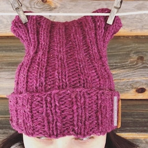 Berry  Knit Hat, Oversized chunky knit beanie, Pink Woolen Hat, Sheep wool, Warm Winter Accessories, Gift for her,  Gift Igea