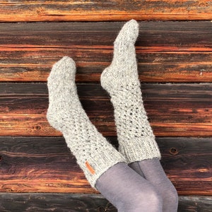 High Sock, Grey Wool Stockings, Knitted Socks, Bed socks, Stockings knee-length for Here Romantic, Free shipping image 2