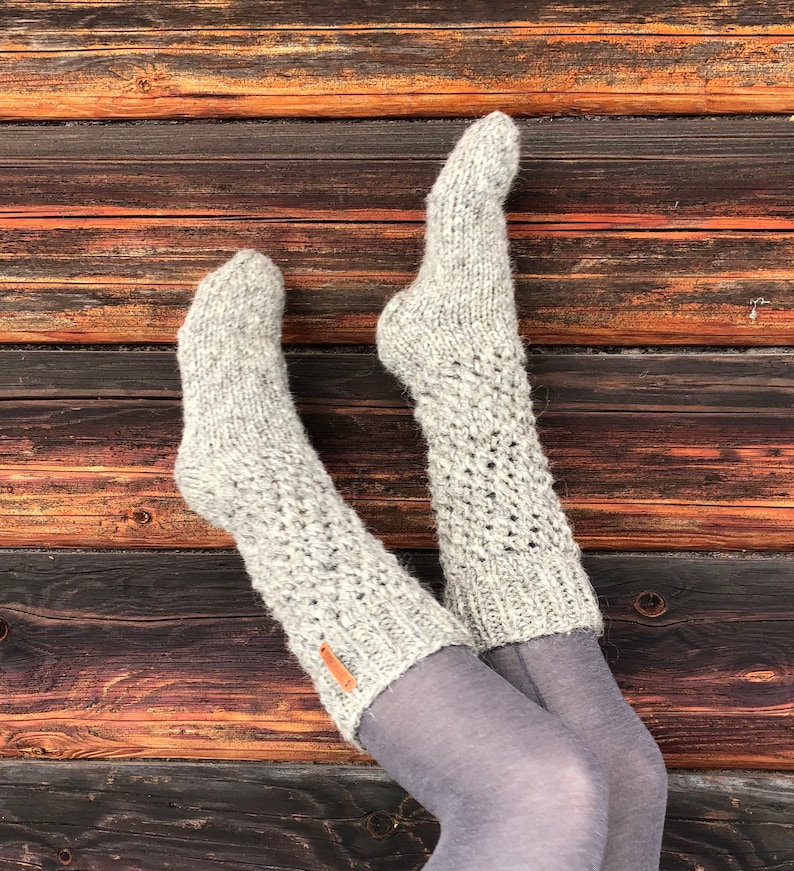 High Sock, Grey Wool Stockings, Knitted Socks, Bed socks, Stockings knee-length for Here Romantic, Free shipping image 2