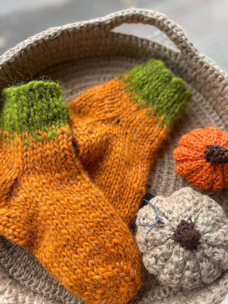 Pumpkin Socks, Bright Woolen Socks, Warm Knitted Socks, Ecofriendly
