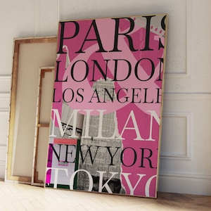 Trendy Pink Fashion Poster Wall Art, Retro Magazine Cover Vintage Travel Poster, Girly Apartment Bedroom Decor, Pink Digital Wall Prints