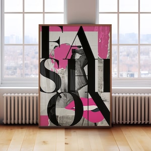 Trendy Pink Fashion Poster Wall Art, Retro Fashion Magazine Cover Vintage Poster, Girly Apartment Bedroom Decor, Pink Digital Wall Prints