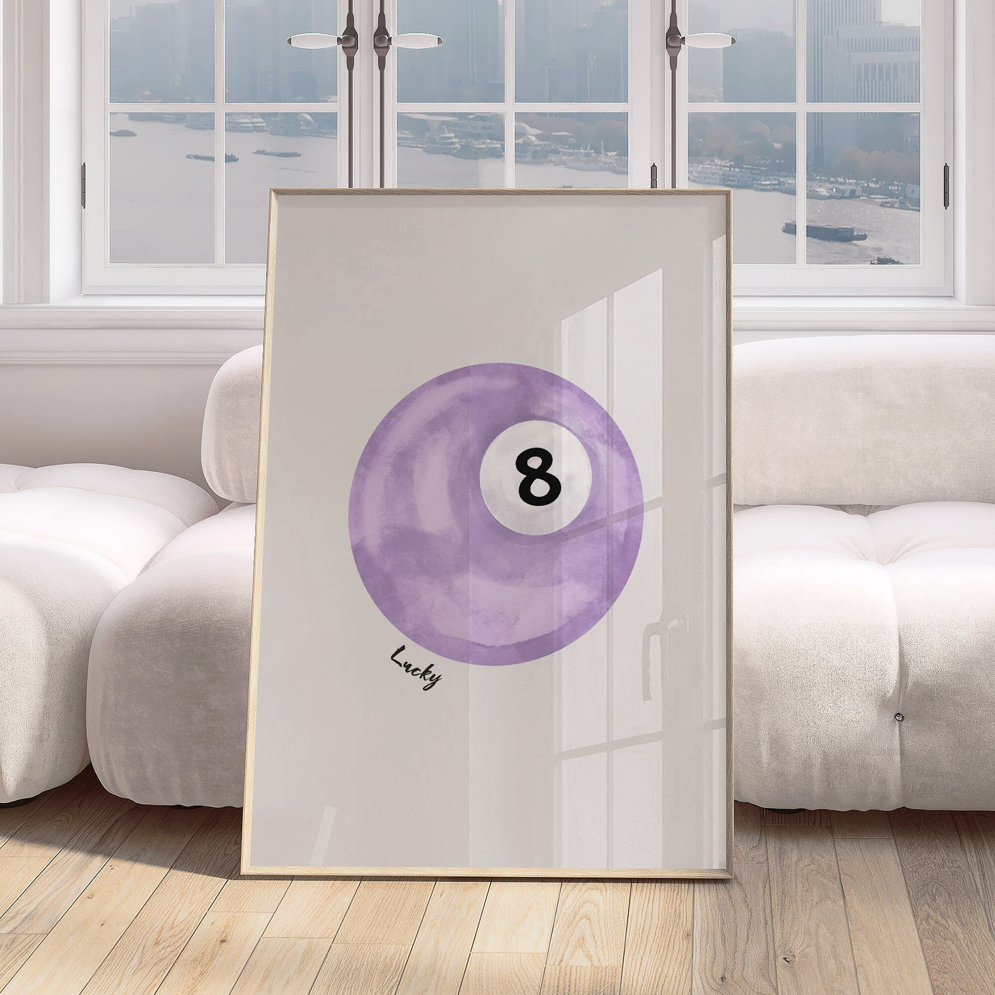 アートポスターNO.8(16650) Vintage Pool Ball Print, Lucky 8 Ball Wall Art, Violet Purple Pool
