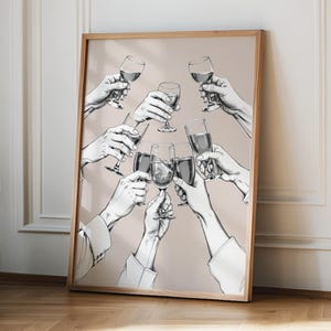 Proost teken, barwagen wanddecoratie, proost print, trendy retro keuken poster, cocktail esthetische kunst aan de muur, decor appartement, digitale download