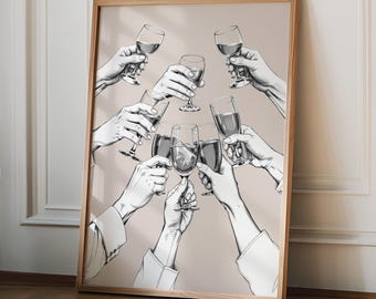 Cheers Sign, Bar Cart Wall Decor, Cheers Print, Trendy Retro Kitchen Poster, Cocktail Aesthetic Wall Art, Apartment Decor, Digital Download