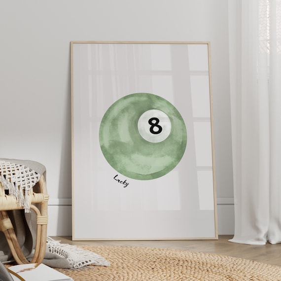 Vintage Pool Ball Print, Lucky 8 Ball Wall Art, Green Pool Ball