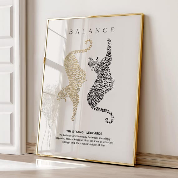Cheetah Wall Art Print, Retro Gold Wall Decor, Digital Download, Leopard Wall Art, Trendy Art Print, Aesthetic Wall Decor, Yin Yang Poster