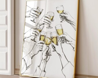 Cheers Print, Bar Cart Wall Decor, Cheers Sign, Trendy Retro Kitchen Poster, Cocktail Aesthetic Wall Art, Apartment Decor, Digital Download