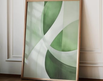 Modern Green Minimalist Wall Art Print, Trendy Retro Mid Century Poster, Abstract Aesthetic Wall Art, Green Home Decor, Digital Download