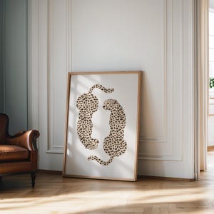 Cheetah Wall Print, Beige Neutral Room Decor, Retro Wall Decor, Digital Download, Leopard Aesthetic, Trendy Art Print, Retro Gallery Decor image 3