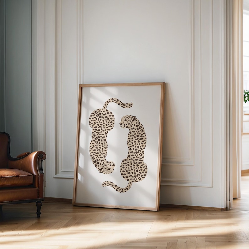 Cheetah Wall Print, Beige Neutral Room Decor, Retro Wall Decor, Digital Download, Leopard Aesthetic, Trendy Art Print, Retro Gallery Decor image 3