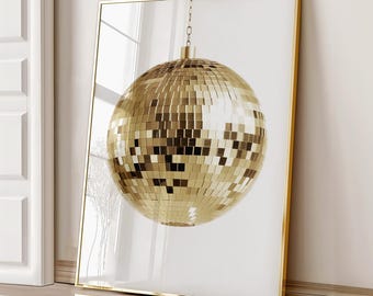 Impression boule disco, art mural tendance, décoration rétro, art imprimable génial, décoration d'intérieur esthétique dorée, téléchargement numérique, affiche boule disco unique