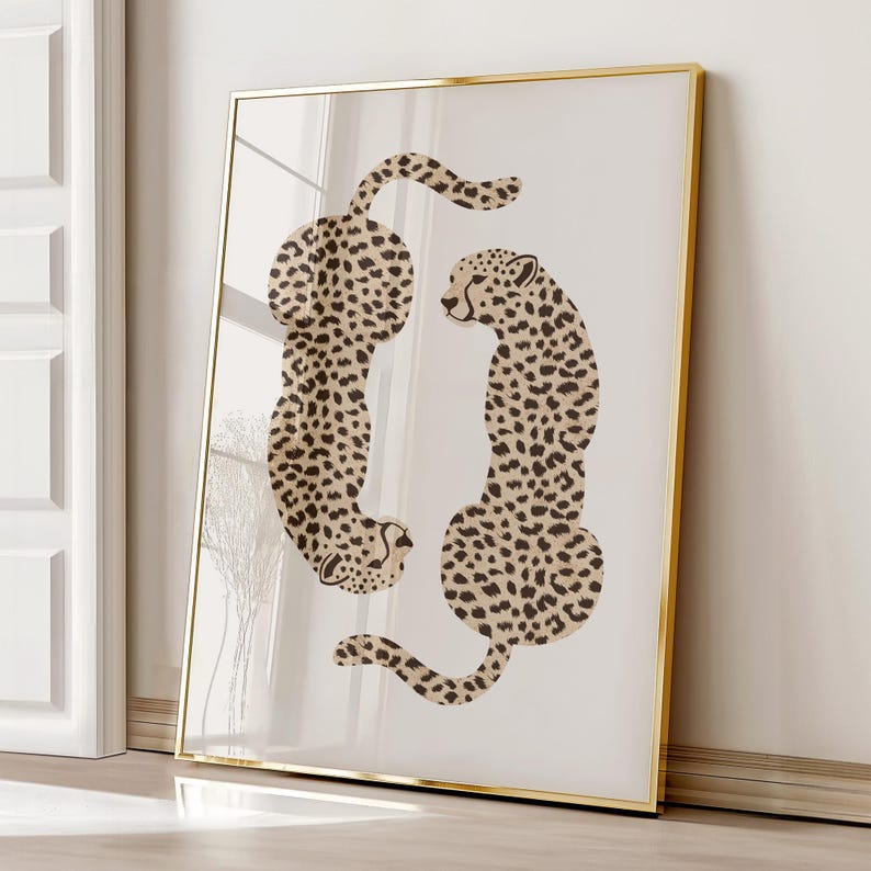 Cheetah Wall Print, Beige Neutral Room Decor, Retro Wall Decor, Digital Download, Leopard Aesthetic, Trendy Art Print, Retro Gallery Decor image 8