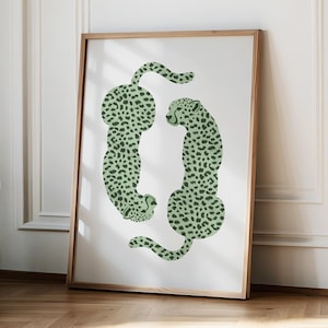 Gepard Wandbild, Grüner Raumdekor, Retro-Wanddekor, digitaler Download, Leopardenwand-Kunstästhetik, trendige Kunstdruck, Retro-Galeriedekor