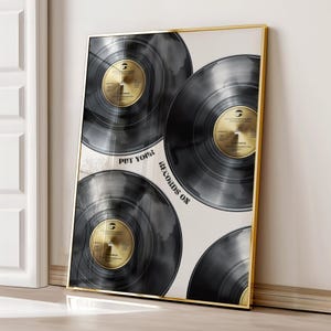 Vinyl Record Wall Art Print, Trendy Retro Music Poster, Maximalist Aesthetic Wall Art, Gold Apartment Decor, Music Gift, Digital Download