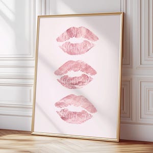 Lips Wall Art, Trendy Home Prints, Girly Wall Art, Aesthetic Dorm Room Decor, Pink Makeup Kiss Poster, Stylish Retro Decor Digital Download