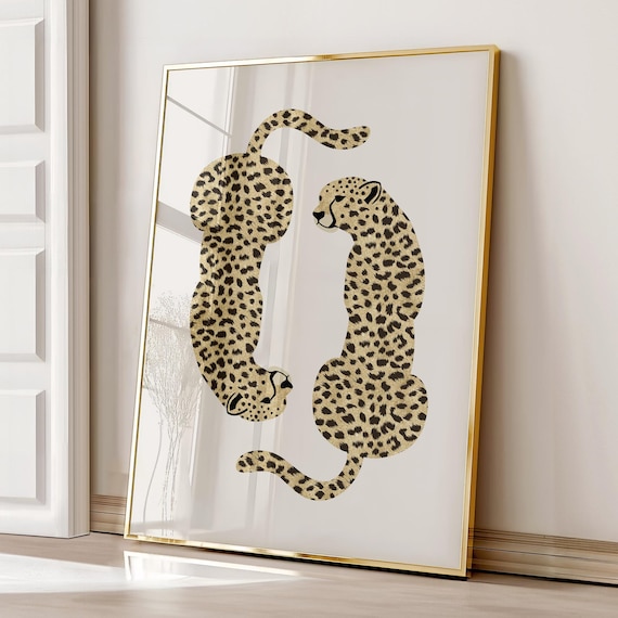 Cheetah Wall Print, Retro Wall Decor, Digital Download, Beige Neutral Room Decor, Leopard Aesthetic, Trendy Art Print, Retro Gallery Decor