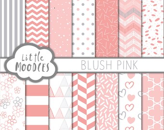 Blush pink digital papers pink and grey patterns