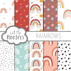 Rainbow Digital Papers colourful patterns