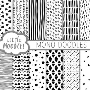 Mono Doodles Digital Papers schwarz und weiß Muster
