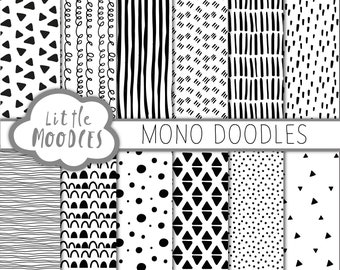 Mono Doodles Digital Papers black and white patterns