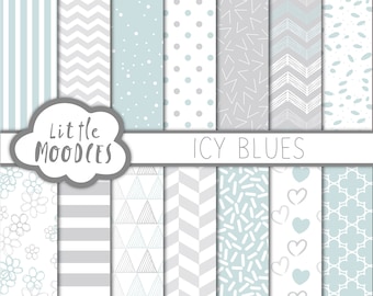 Icy Blues digital papers blue and grey patterns
