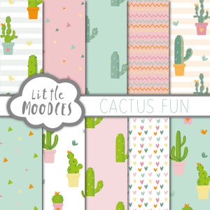 Tirages papiers digitaux de cactus Fun rose et vert