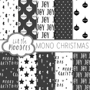 Mono Christmas Digital Papers black and white Christmas  patterns