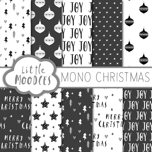 Mono Christmas Digital Papers black and white Christmas  patterns