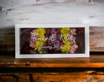 Wedding Flowers Shadow Box Name and Date personalized wedding gift