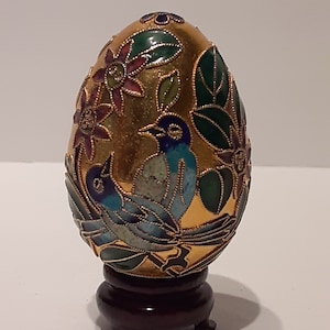 Hand Painted Gilt Egg with Birds