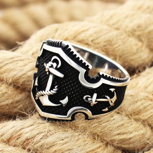 Solid 925 Sterling Silver Sailor's Anchor Men's Ring
