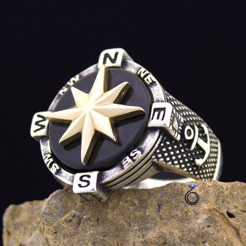 Men's Sterling Silver Compass Signet Ring Vintage - Etsy