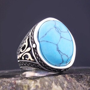 Solid 925 Sterling Silver Turkish Oval Turquoise Stone Men's Ring - Etsy