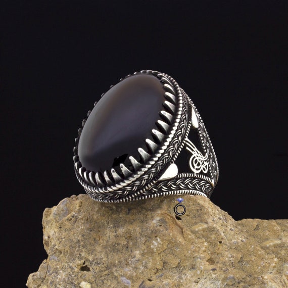 Solid 925 Sterling Silver Sultan's Tughra Oval Onyx Stone | Etsy