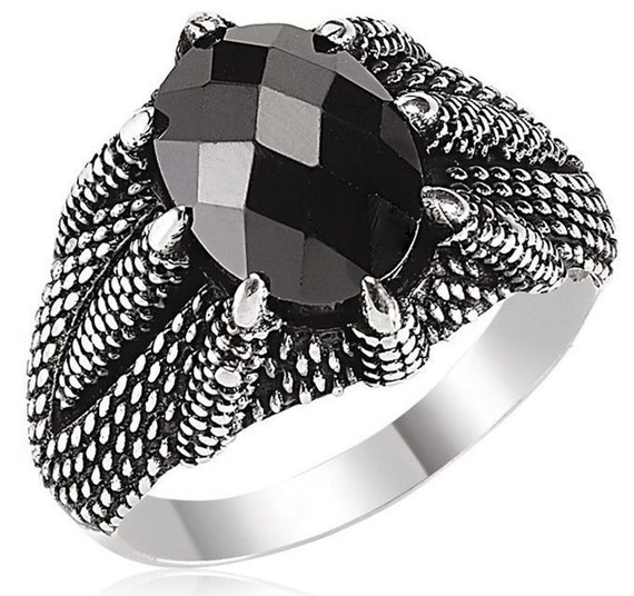 Details about   Claw Series Faceted Black Onyx Stone 925 Sterling Silver Mens Ring All Size 
