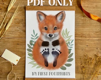 PDF File Baby’s erster Fußabdruck Fuchs Druck, Footprint Art, Personalisiertes Baby-Andenken, Fuchsjunges Kinderzimmer Bild