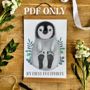 PDF File Baby’s First Footprint Penguin Print, Footprint Art, Personalised Baby Keepsake, Penguin Nursery Art