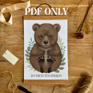 PDF File Baby’s First Footprint Bear Cub Print, Footprint Art, Personalised Baby Keepsake, Baby Bear Nursery Art
