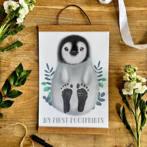 Baby’s First Footprint Penguin Print, Footprint Art, Personalised Baby Keepsake, Penguin Nursery Art