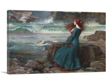 Large 12x18 Waterhouse Miranda Woman By The Ocean Sea Painting Canvas Art Print
