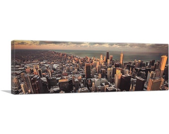 ARTCANVAS City Of Chicago Panoramic Canvas Art Print 36"x12"