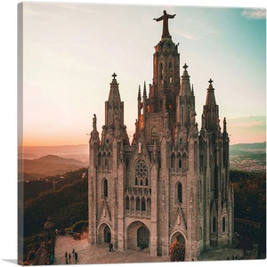 ARTCANVAS Church of the Sacred Heart in Barcelona Spain Square Canvas Art Print