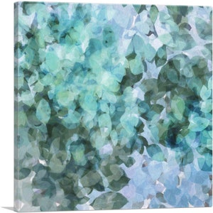 ARTCANVAS Teal Blue Green Petals Modern Canvas Art Print