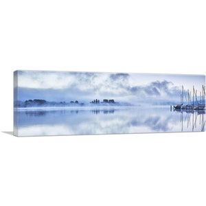 ARTCANVAS Foggy Lake with Boats Home Decor Panoramic Canvas Art Print